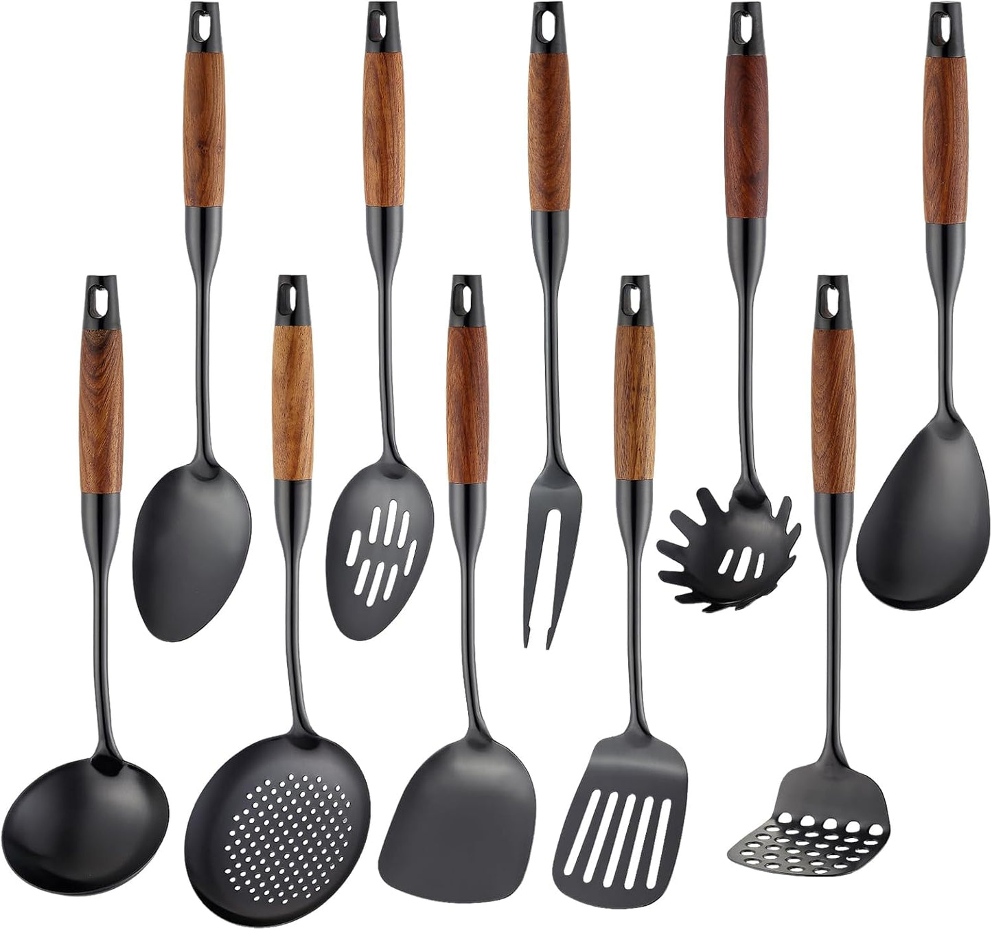Stainless Steel Kitchen Utensils Set with Wood Handle - 10-Piece