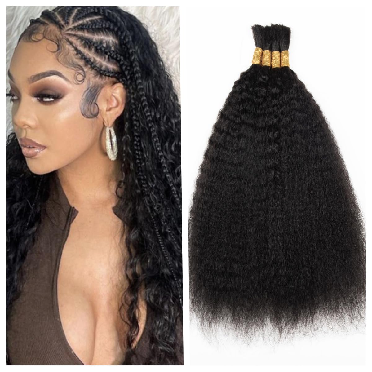 Kinky Straight Human Braiding Hair No Weft for Boho Braids