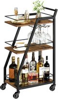 Bar Cart 3-Tier Home Serving Cart - Compact Rustic Brown Utility