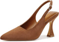 Caramel Brown Suede Pumps for Women - Slingback Kitten Heels