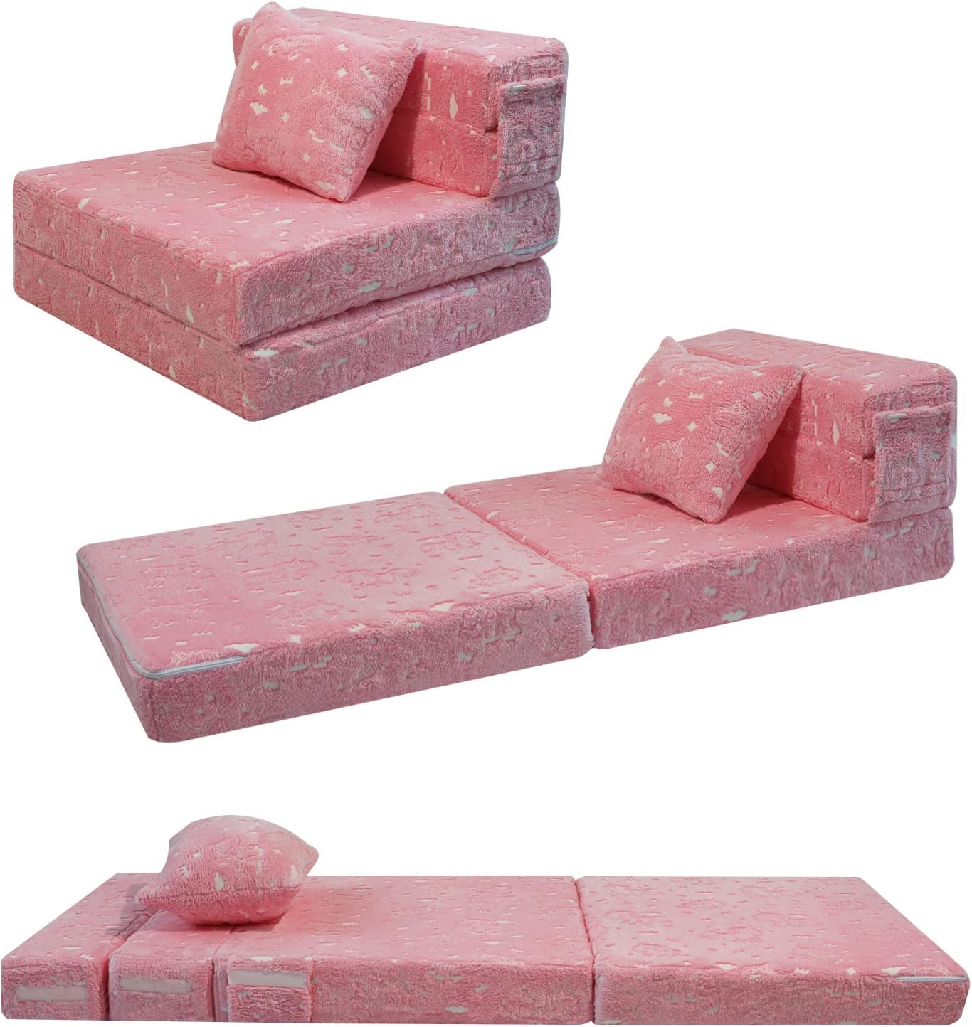 Glow Pink Unicorn Tri-fold Sofa Bed for Kids - Fun & Cozy