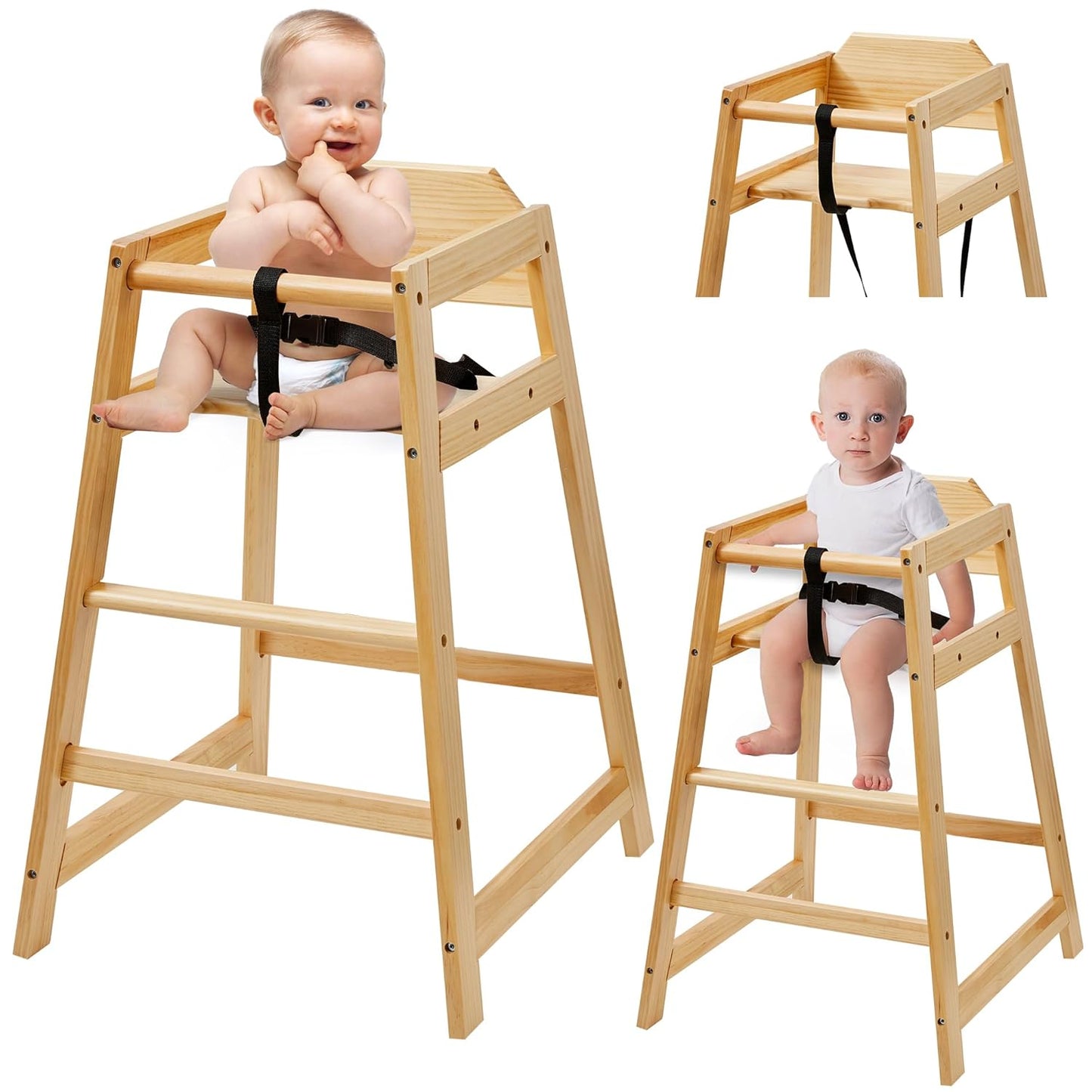 Wooden High Chair for Babies & Toddlers - Stackable Design