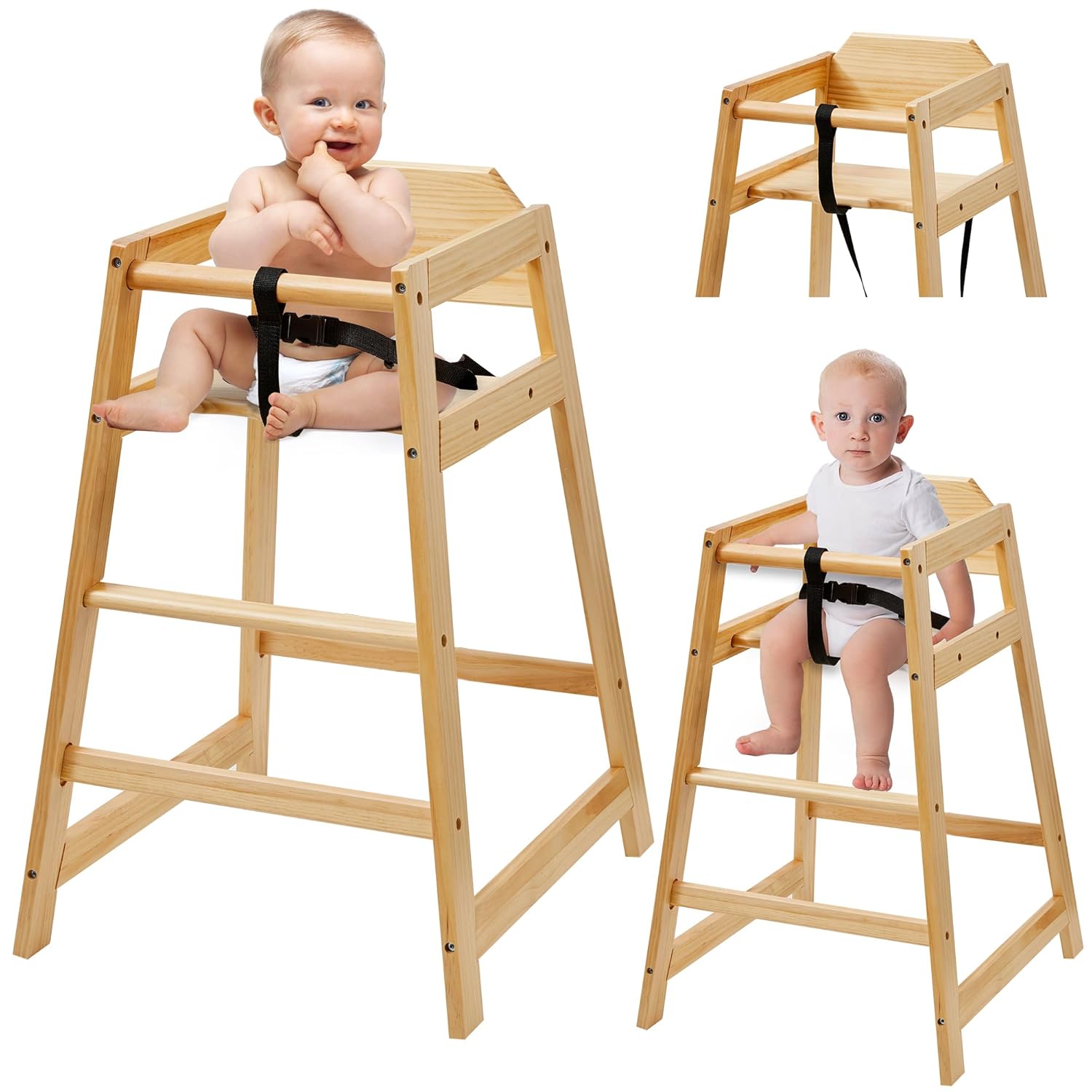Wooden High Chair for Babies & Toddlers - Stackable Design