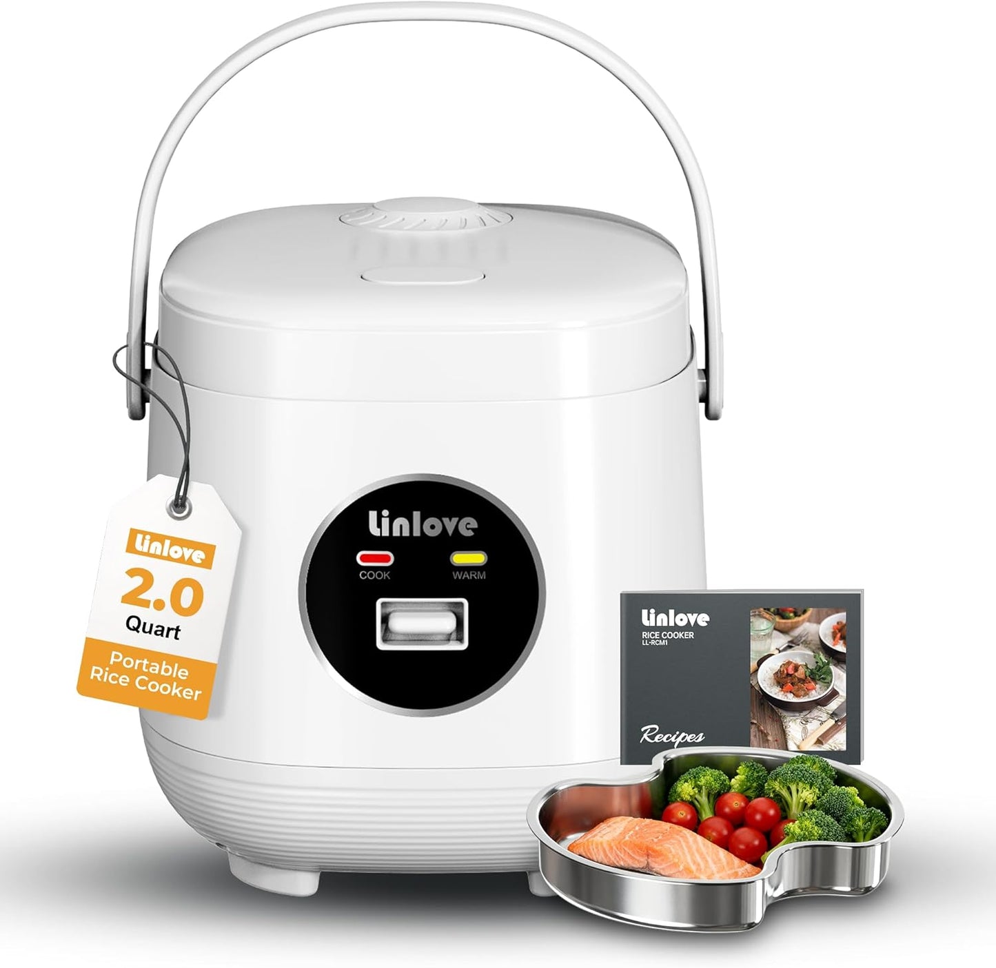 Mini Rice Cooker for 1-4 People with Steamer and Recipe Guide