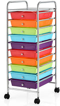 10-Drawer Rolling Storage Cart with Chrome Frame - Colorful Organizer
