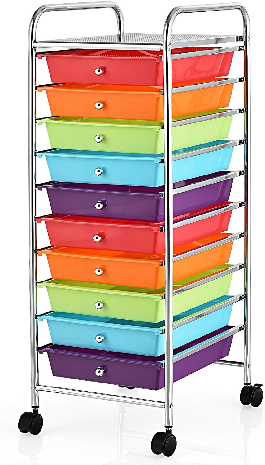 Giantex 10 Drawer Rolling Storage Cart for Office & School Use