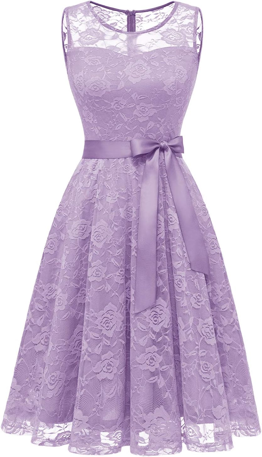Floral Lace Short Bridesmaid Dress with Sheer Neckline Style