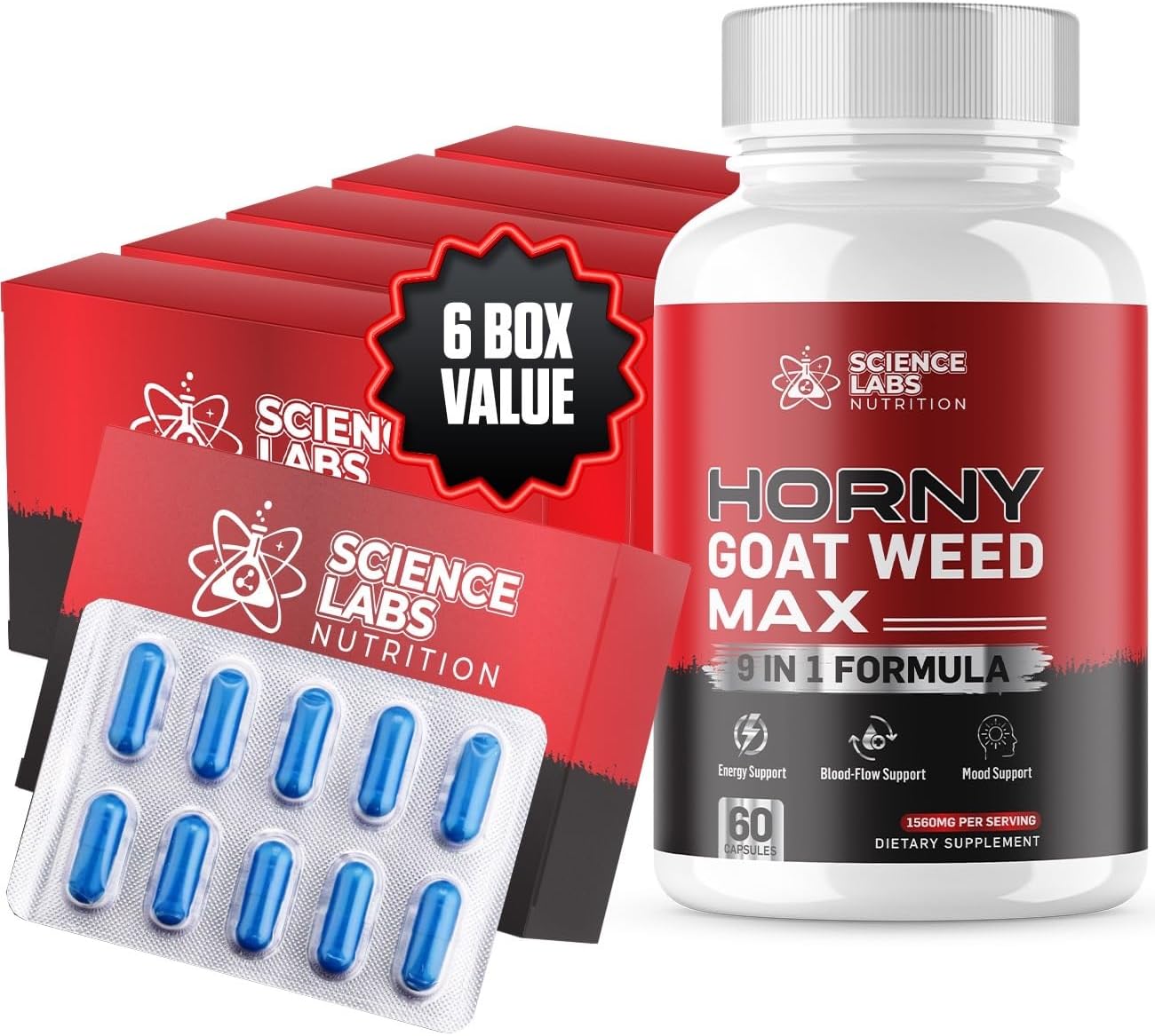 Horny Goat Weed MAX Supplement Pills for Men - 60 Capsules
