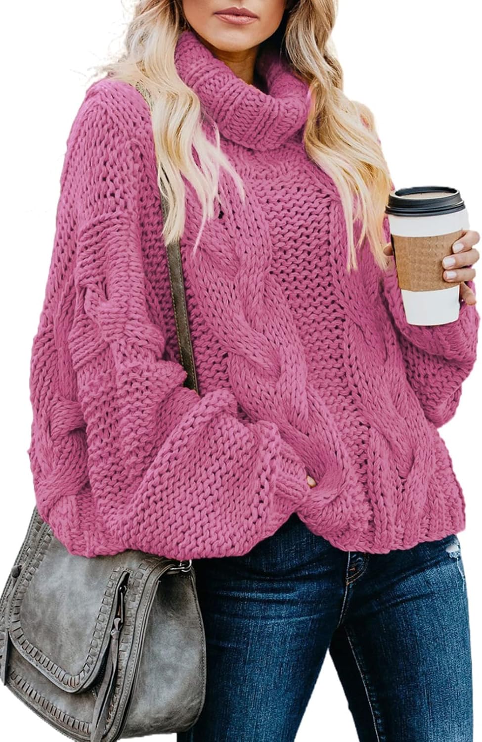 Dokotoo Womens Turtleneck Balloon Sleeve Sweater for Winter