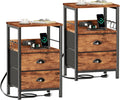 Furologee Nightstand Set of 2 with Charging Station and USB Ports
