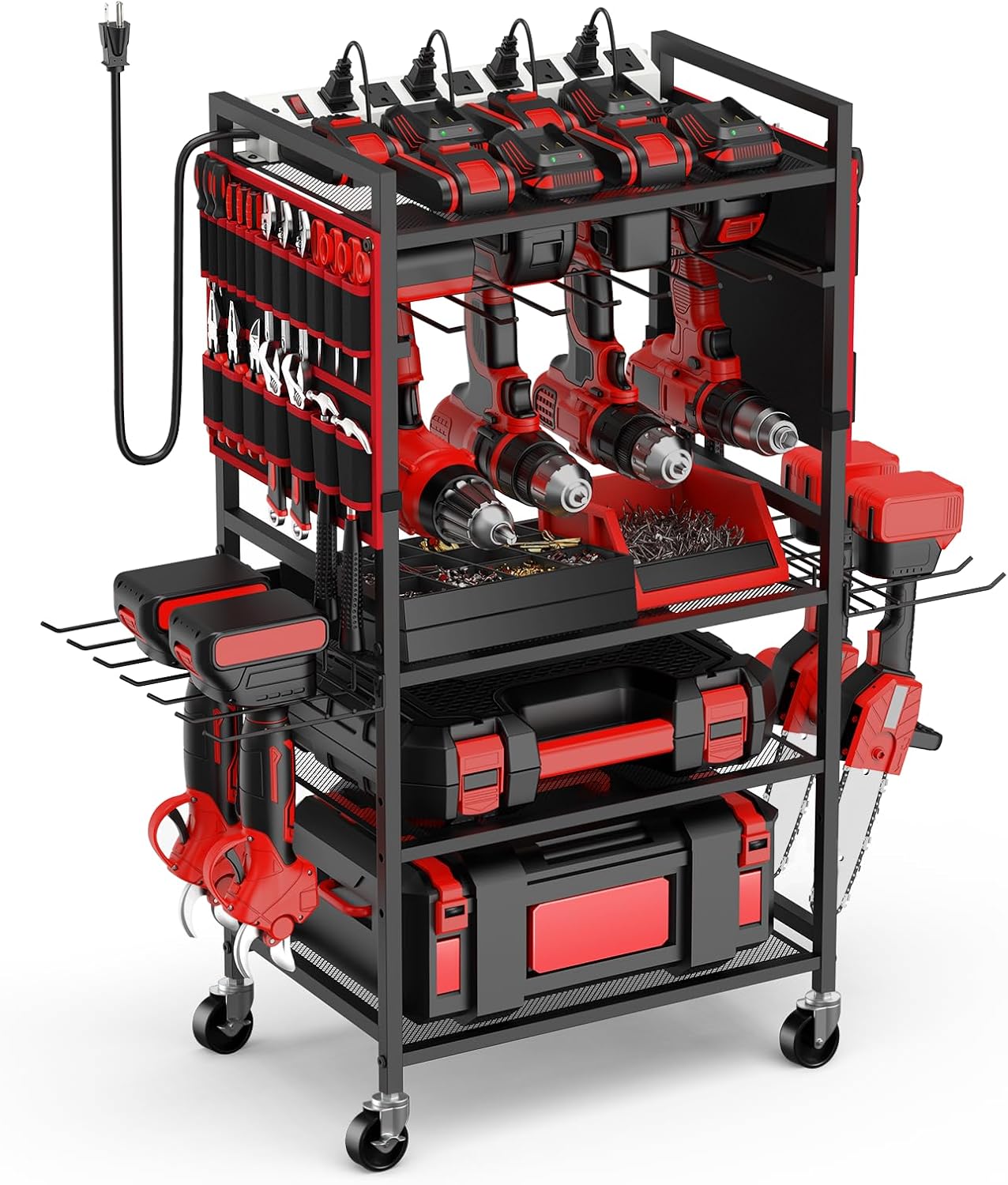 Portable Power Tool Organizer Cart - Efficient Storage & Charging