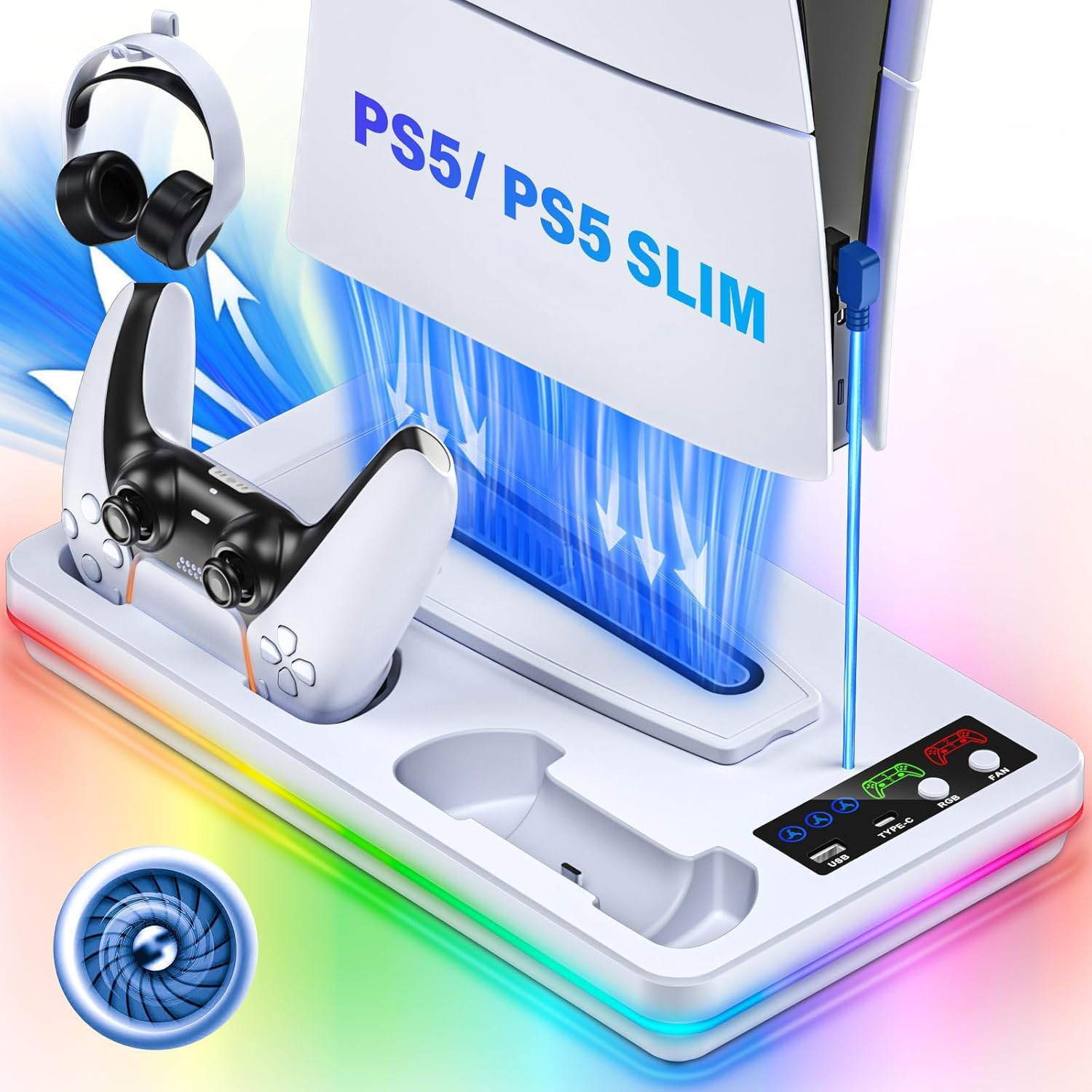 PS5 Slim Stand & Cooler with Charging Station - Ultimate Accessory!