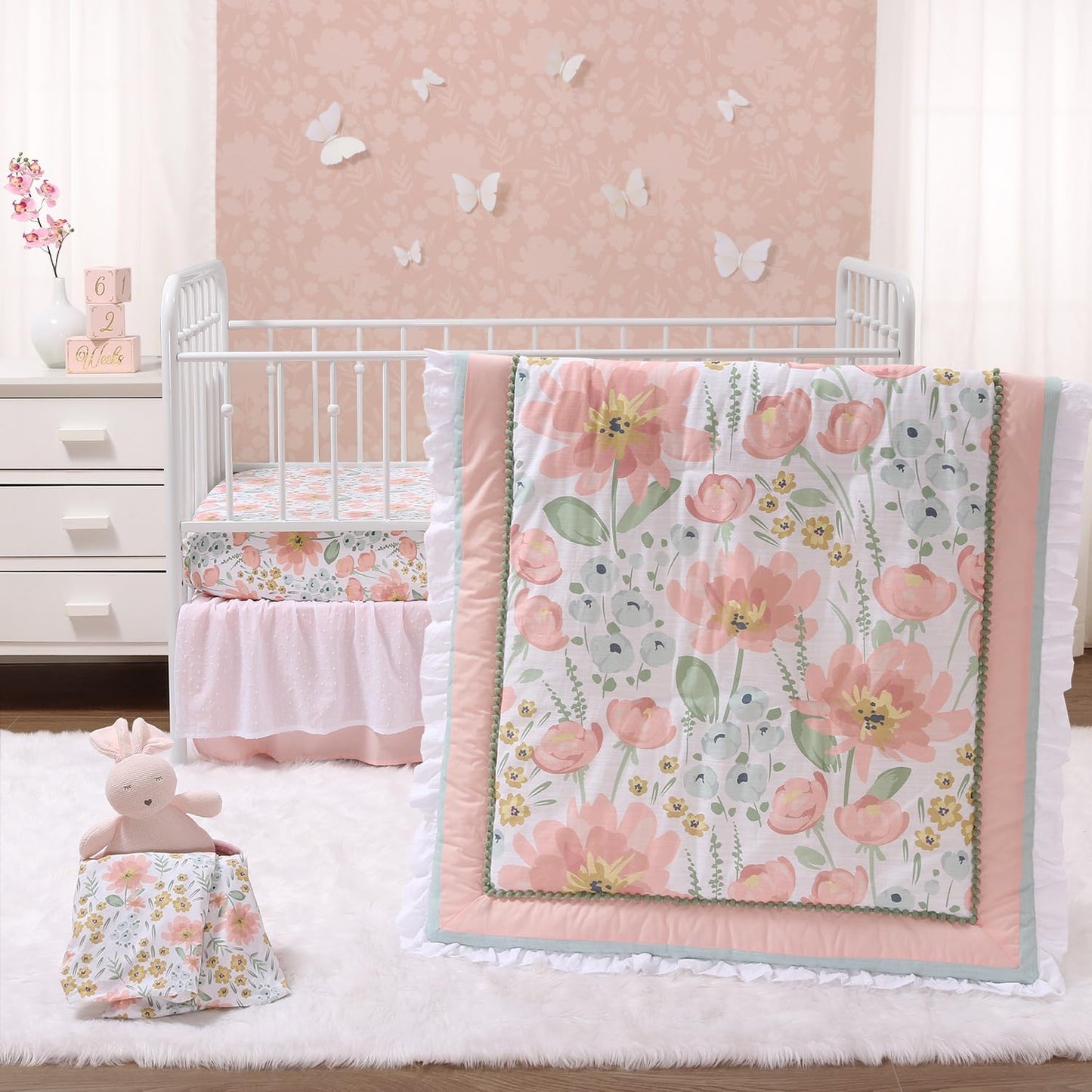 Organic Cotton Baby Crib Bedding Set for Girls - Wildflower Theme