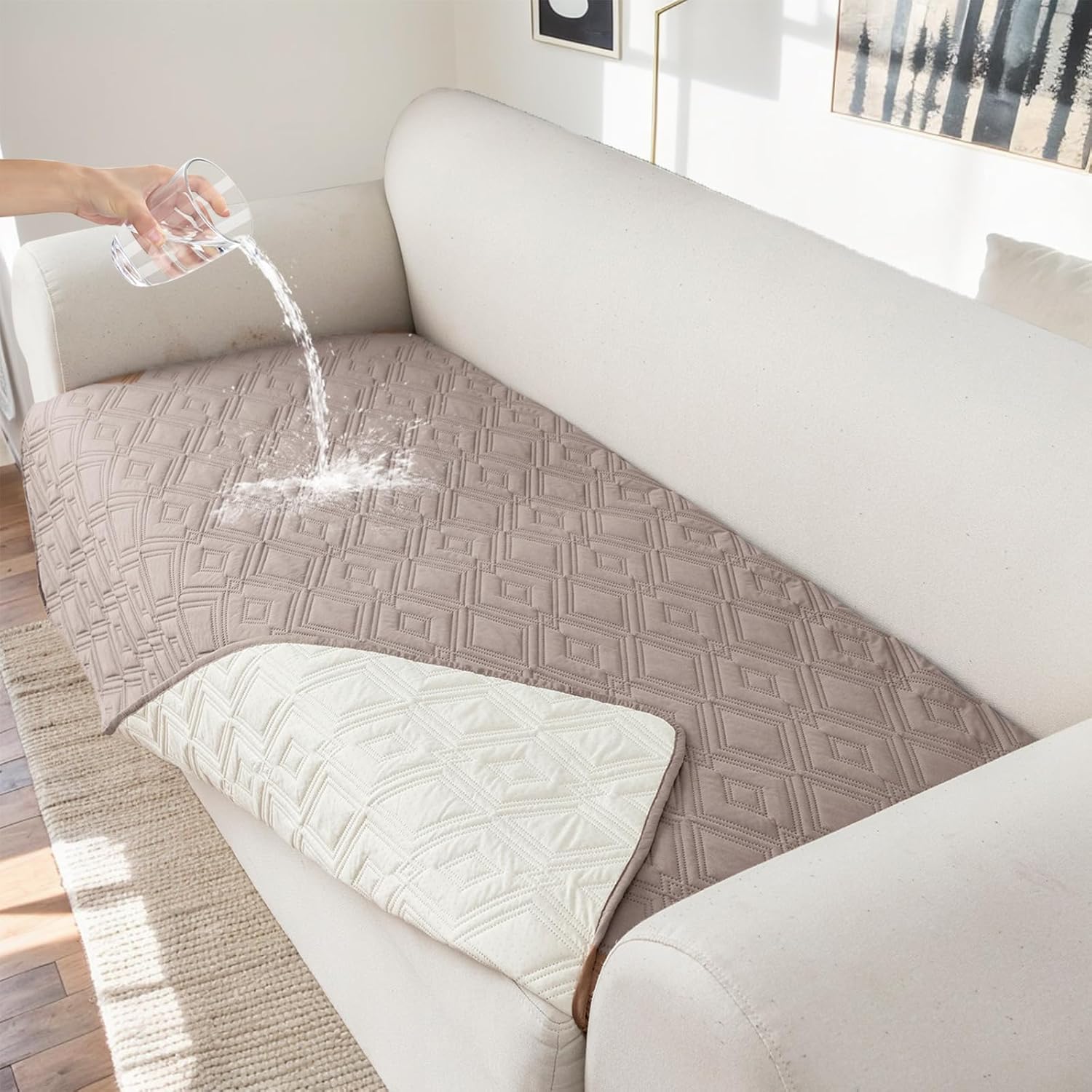 Genina Waterproof Couch Cover for 3 Cushion Sofa - Taupe