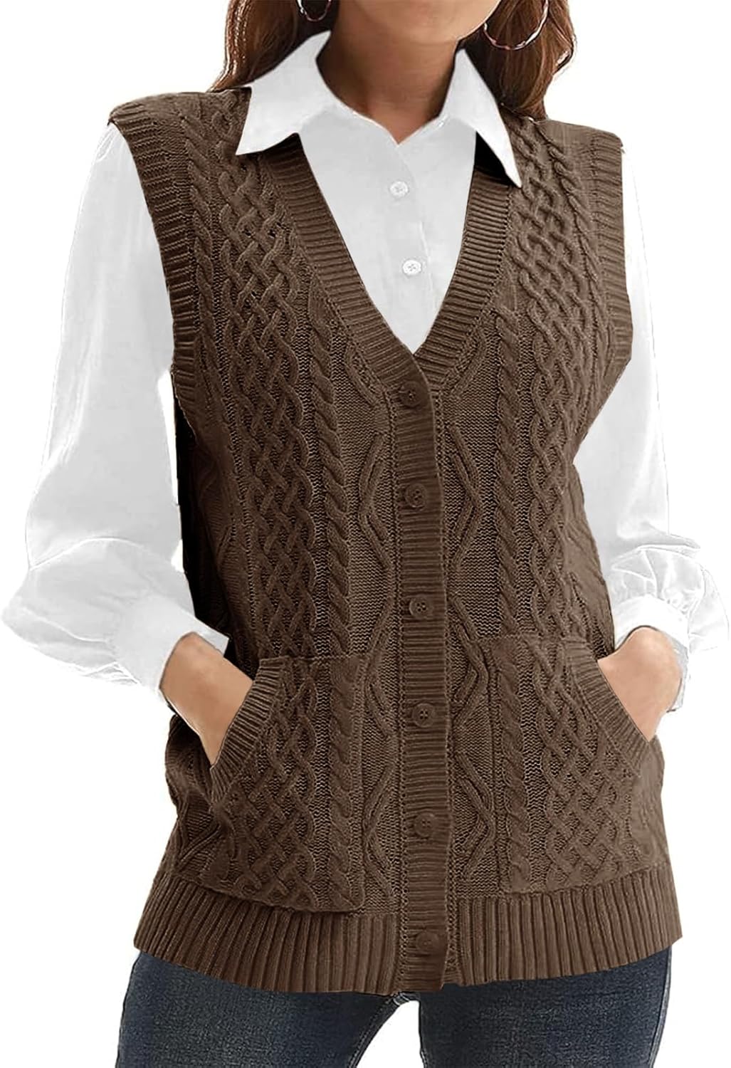 Womens Knit Sweater Vest V Neck Sleeveless Cardigan Style