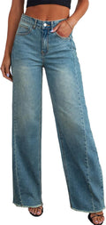 Sidefeel Women's Wide Leg Jeans High Waisted Raw Hem - Flattering Fit