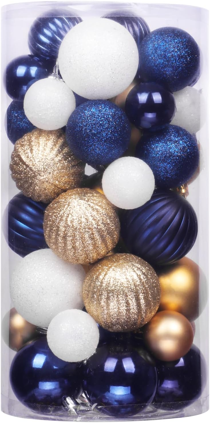50ct Shatterproof Christmas Ornaments Set for Holiday Decor