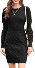Womens Acrylic Crewneck Sweater Dress - Slim Diamond Knit Fit