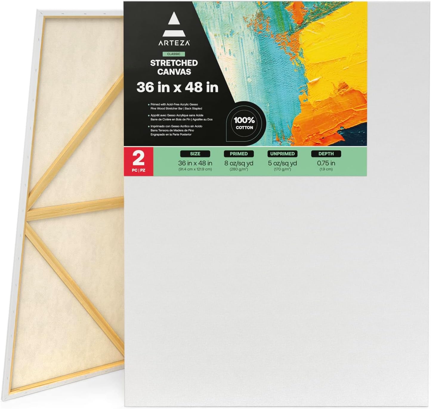 ARTEZA Stretched Canvas Pack of 2, 36 x 48 Inches for Painting