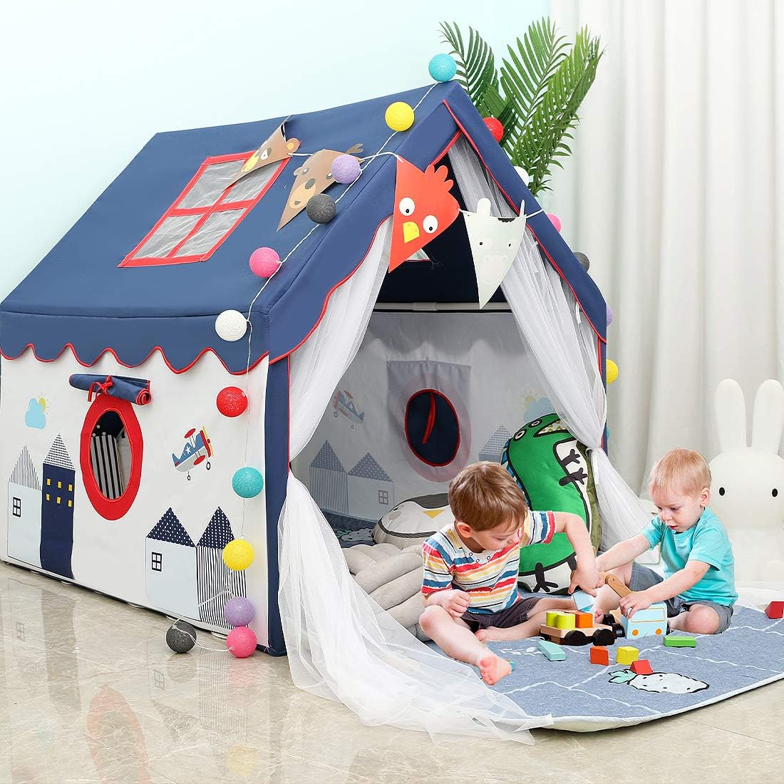 YOIKO Starry Blue Kids Tent: Upgraded Large, 9.9Ft with Colorful Accessories