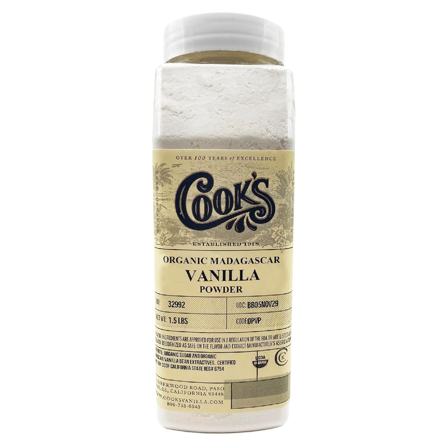 Cooks Organic Madagascar Vanilla Powder for Baking & Cooking