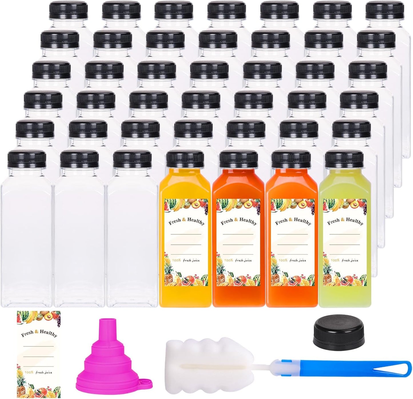 64pcs 12oz Plastic Juice Bottles with Caps for Smoothies