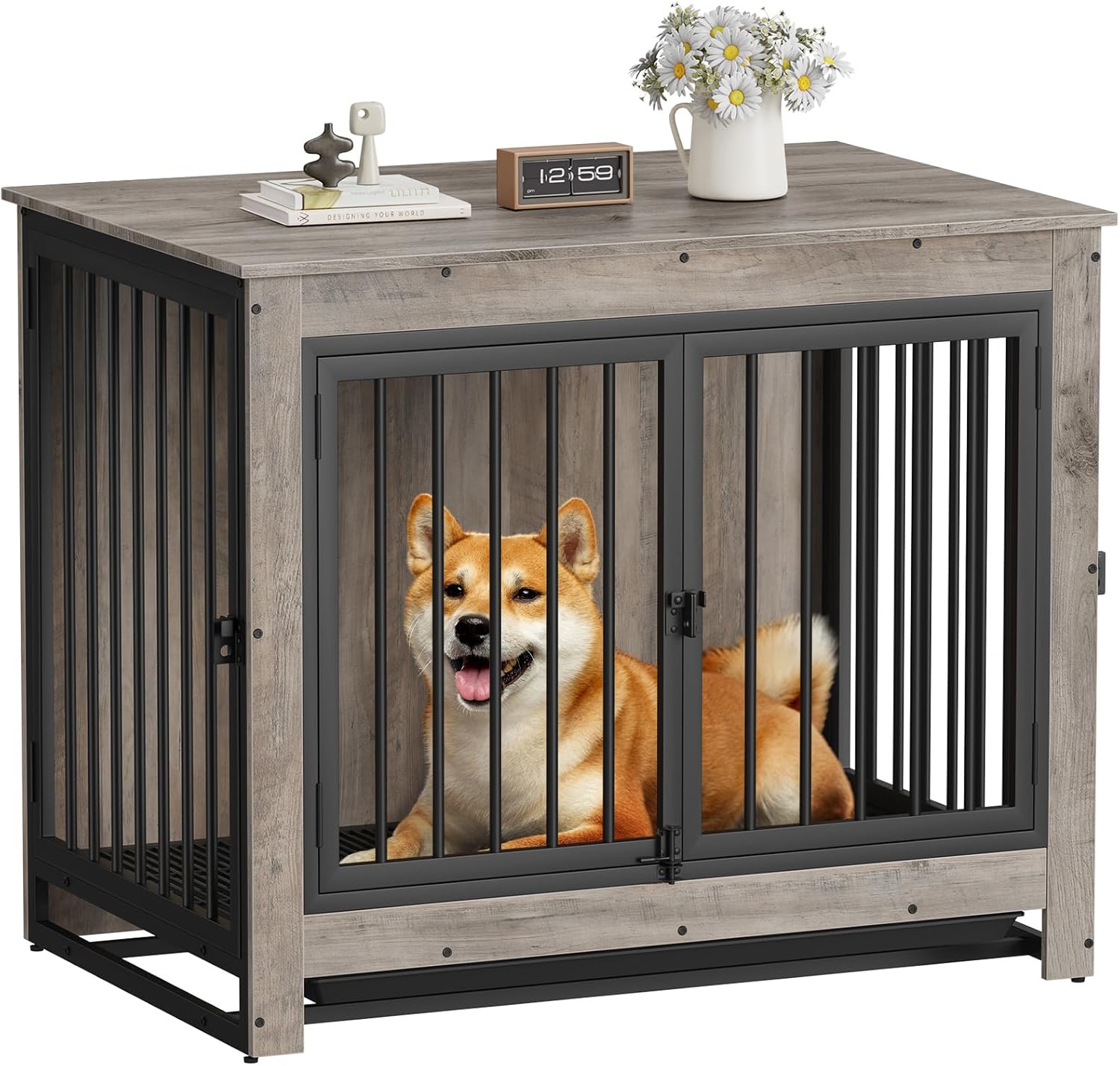 Modern Dog Crate Furniture with Multi-Purpose Removable Tray