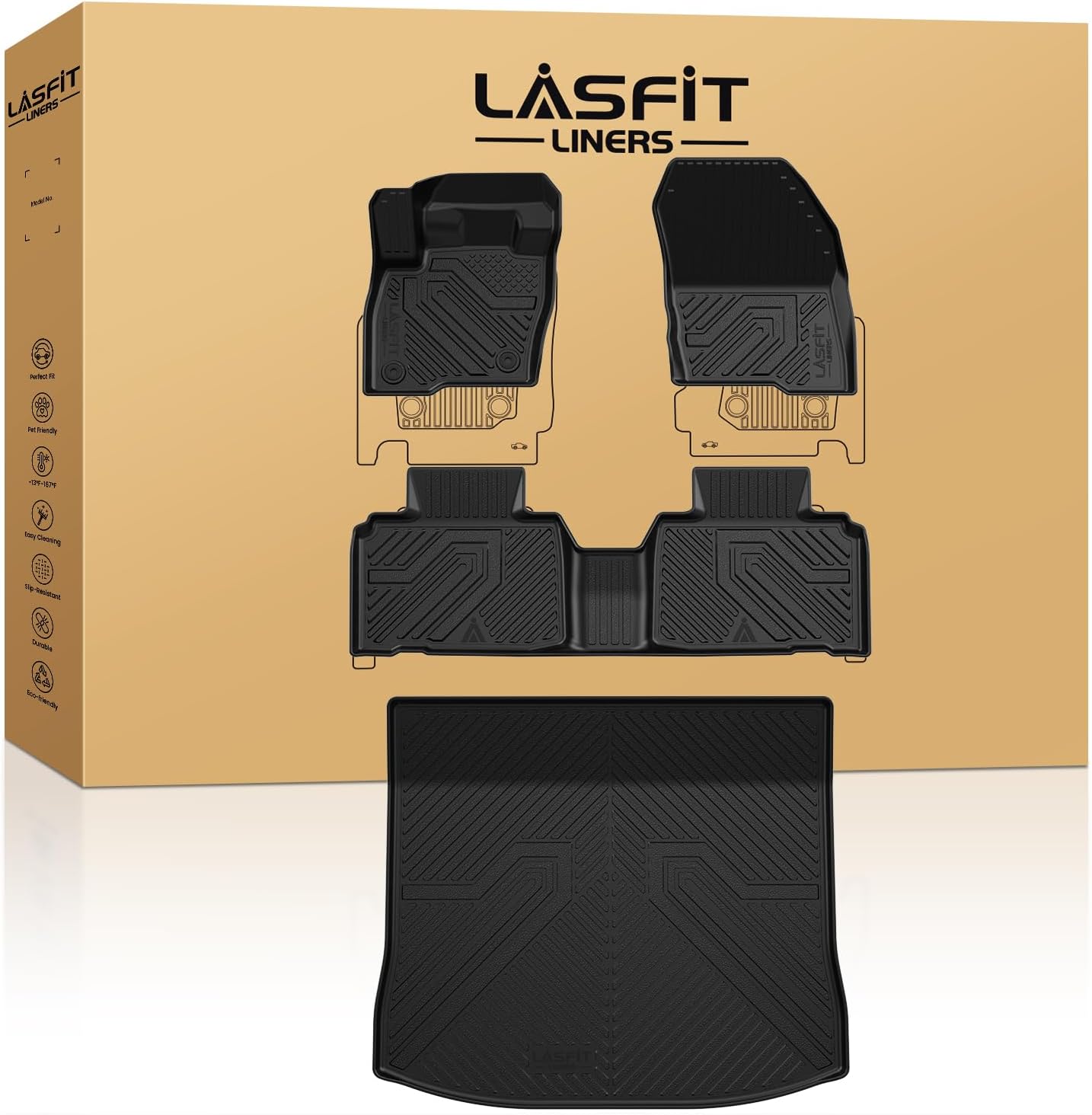 LASFIT Floor Mats for Ford Edge 2015-2024 All Weather Protection