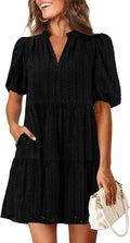 Eyelet Summer Dress Mini Casual Hollow Out V Neck - Cute & Breathable