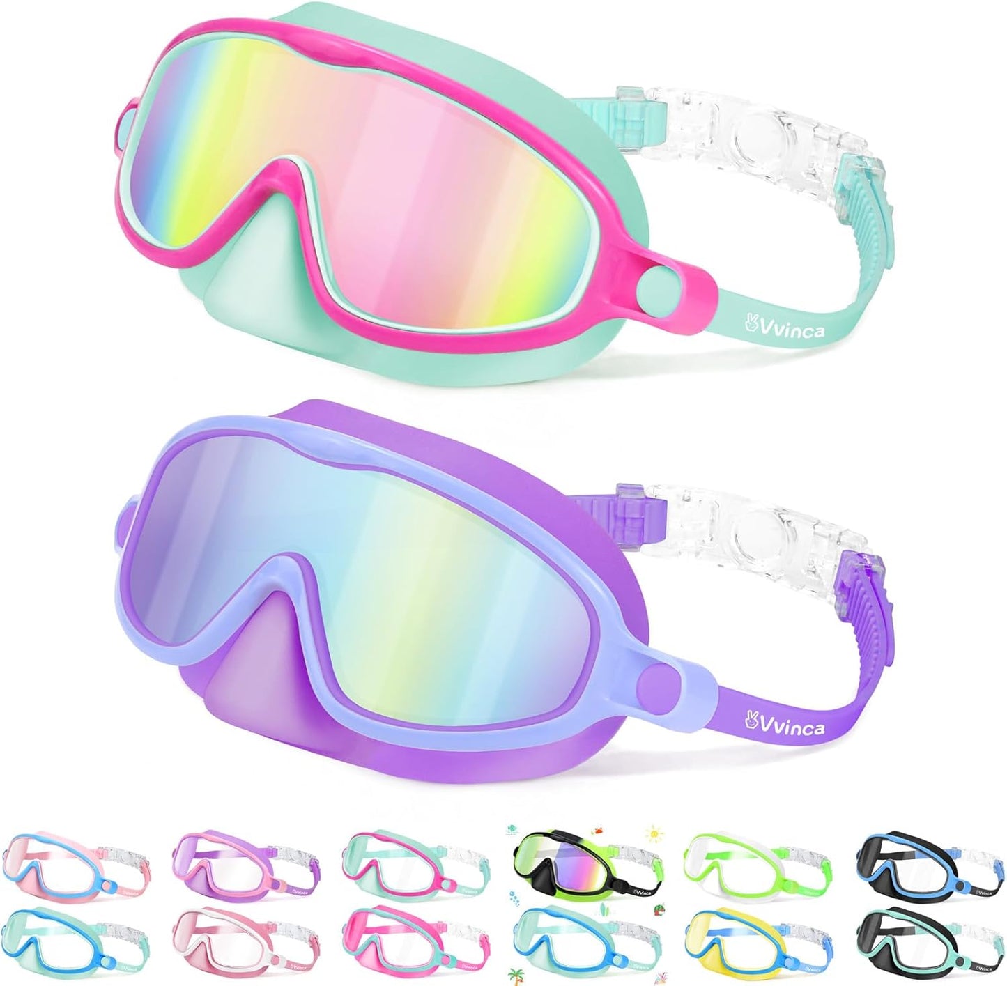 Vvinca Kids Swim Goggles with Nose Cover for Comfortable Diving