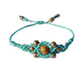 Aqua Blue Tigers Eye Bracelet Bohemian Gemstone Copper Bead - Beach