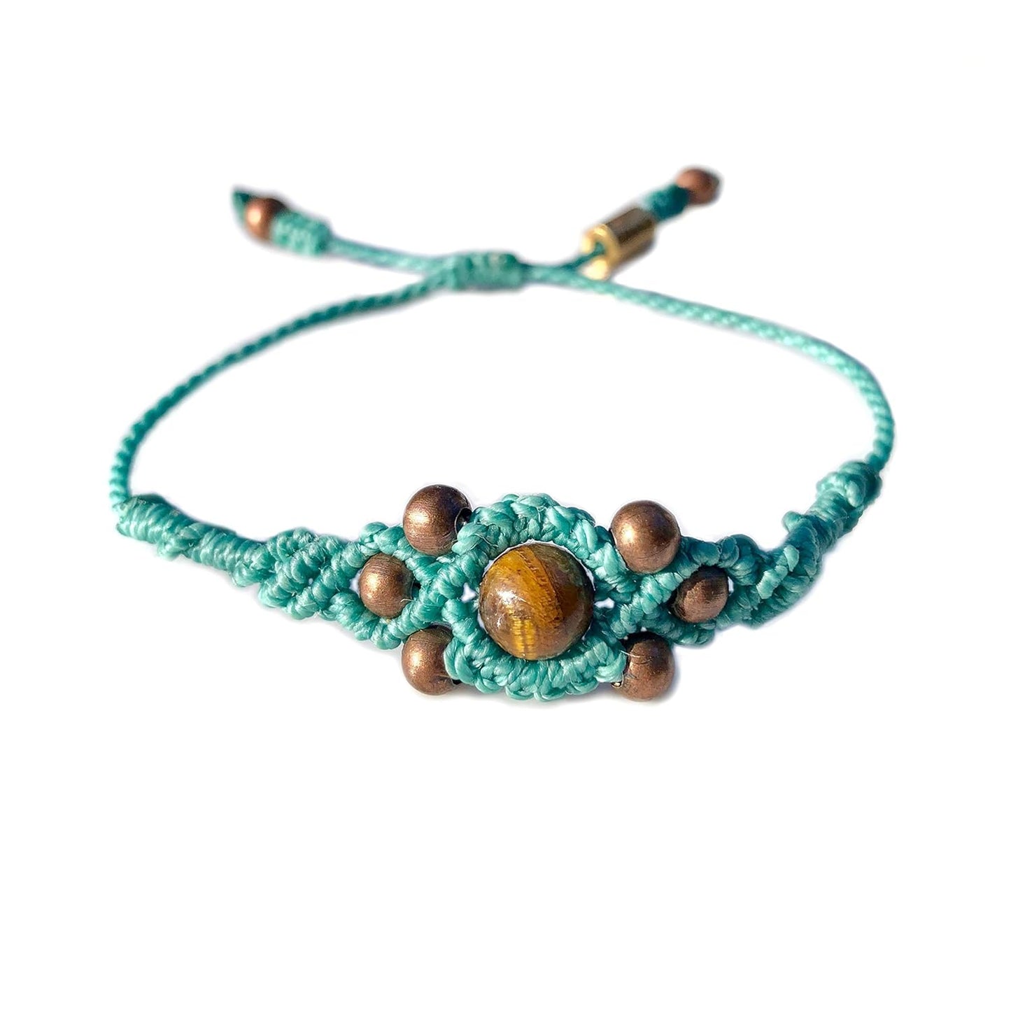Aqua Blue Tigers Eye Bracelet with Copper Beads for Summer