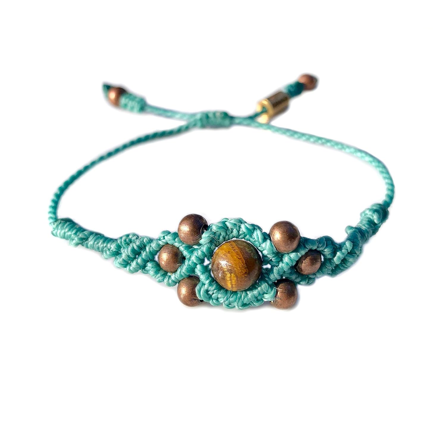 Aqua Blue Tigers Eye Bracelet with Copper Beads for Summer