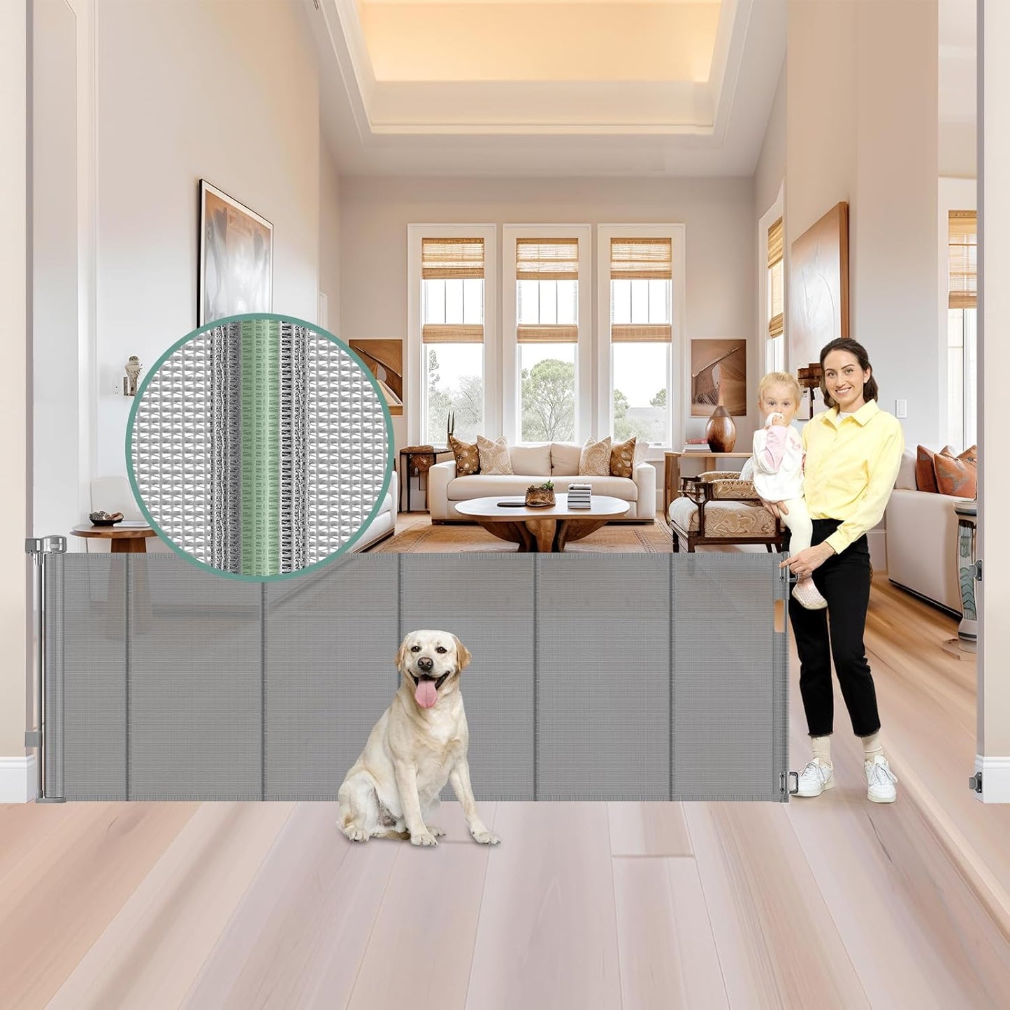 Reinforced 159 Inch Extra Wide Retractable Dog Gate for Safety