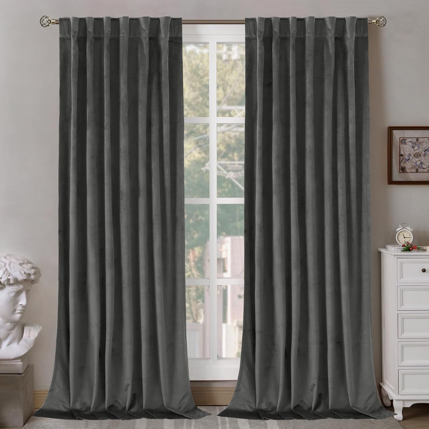 BGment Grey Velvet Curtains 90 Inches for Cozy Bedroom Decor