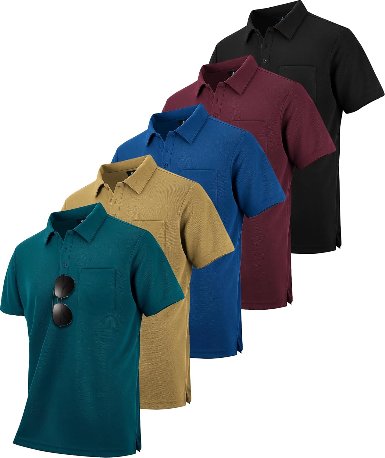 SCODI 5 Pack Mens Pocket Polo Shirts for Casual and Work Wear