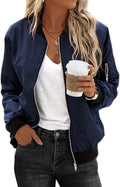 Women's Bomber Jacket Casual Zip Up Outerwear - Lightweight Fit