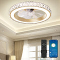 Low Profile Modern Crystal Chandelier Ceiling Fan with Light - Smart