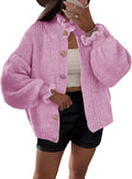 Womens Ruffle Cardigan Oversized Button Up Ribbed Knit - Cozy Fall
