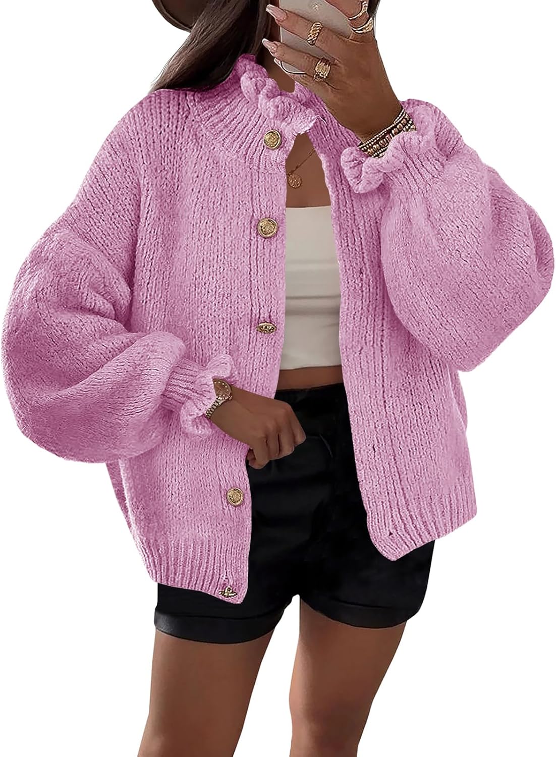 Saodimallsu Womens Ruffle Cardigan for Trendy Fall Fashion