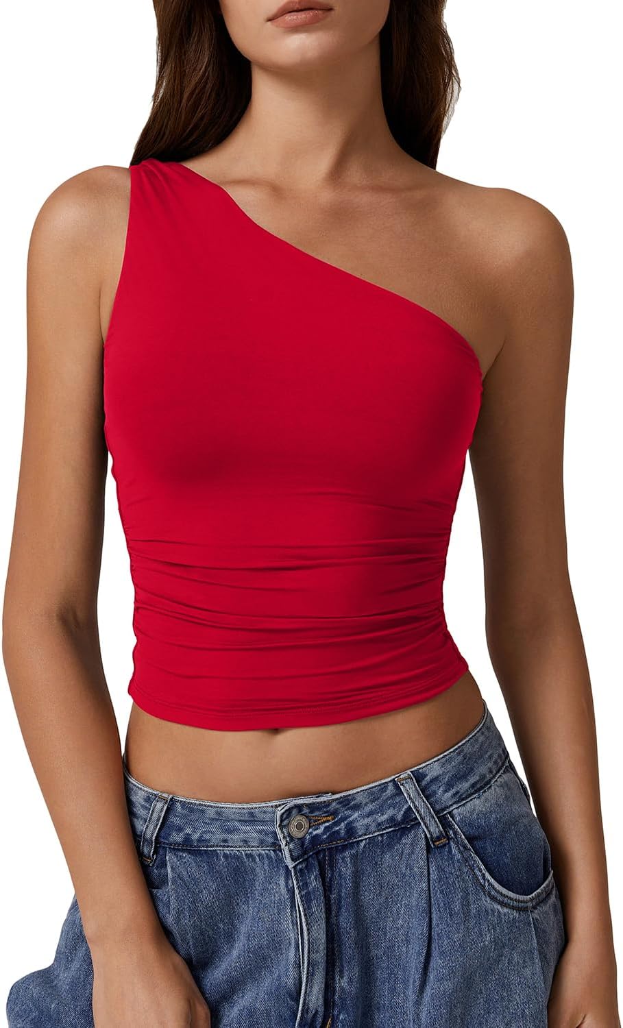 QINSEN Women's One Shoulder Tank Tops for Trendy Summer Style
