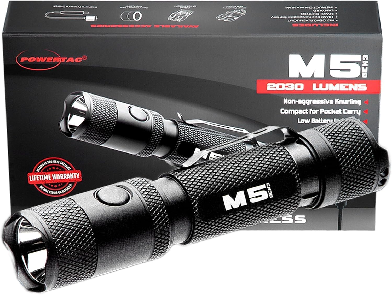 PowerTac M5-G3 Tactical Flashlight: 2030 Lumens for Emergencies