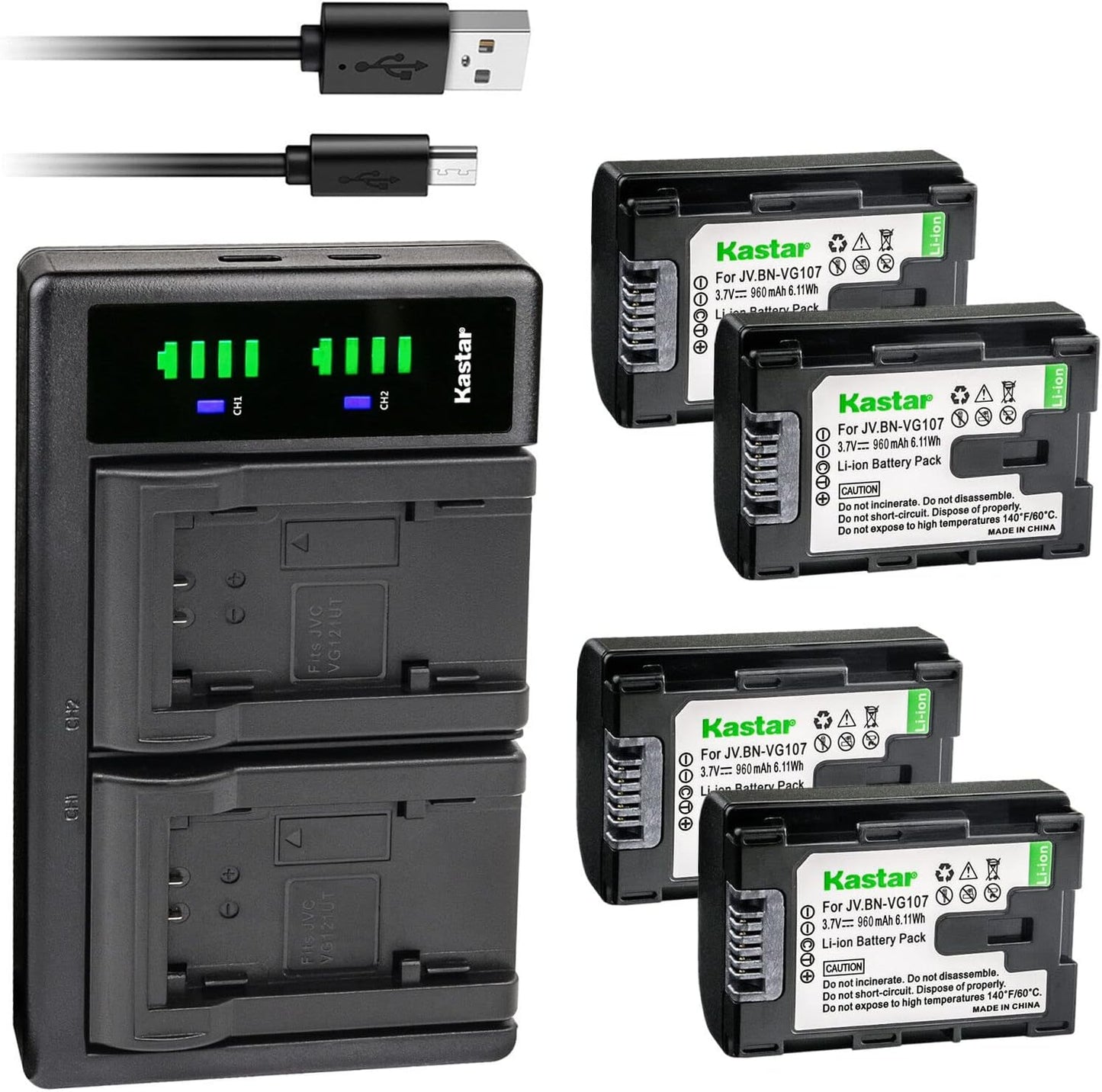 Kastar 4-Pack BN-VG107 Battery Replacement with USB Charger