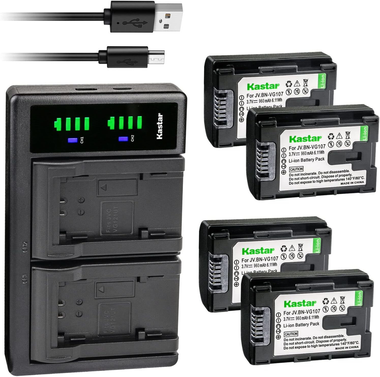 Kastar 4-Pack BN-VG107 Battery Replacement with USB Charger