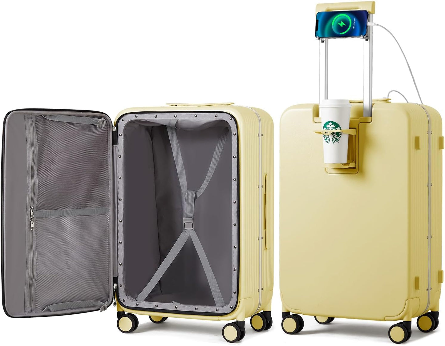 mixi Checked Luggage with Cup Holder and Charger, 24 Inch