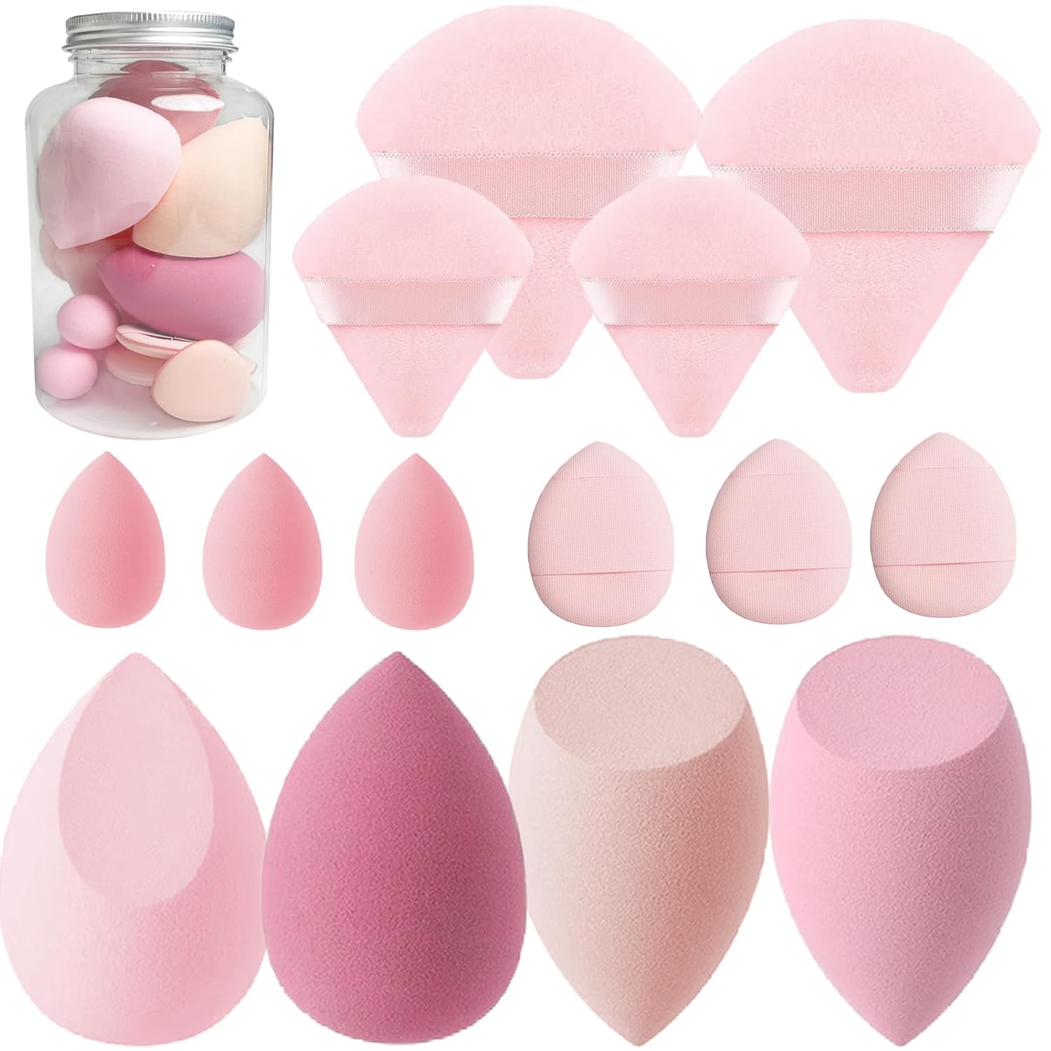 14-Piece Latex-Free Makeup Sponge Set with Storage Box - Flawless Application
