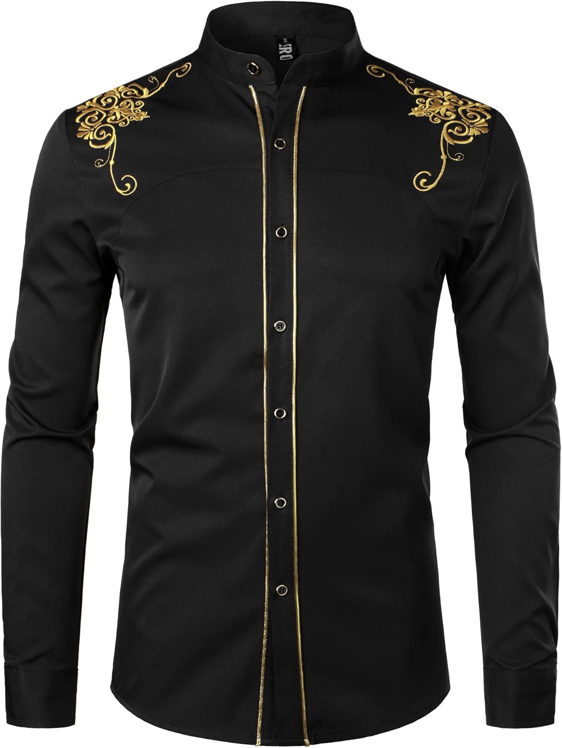 ZEROYAA Men's Luxury Gold Embroidery Slim Fit Dress Shirt