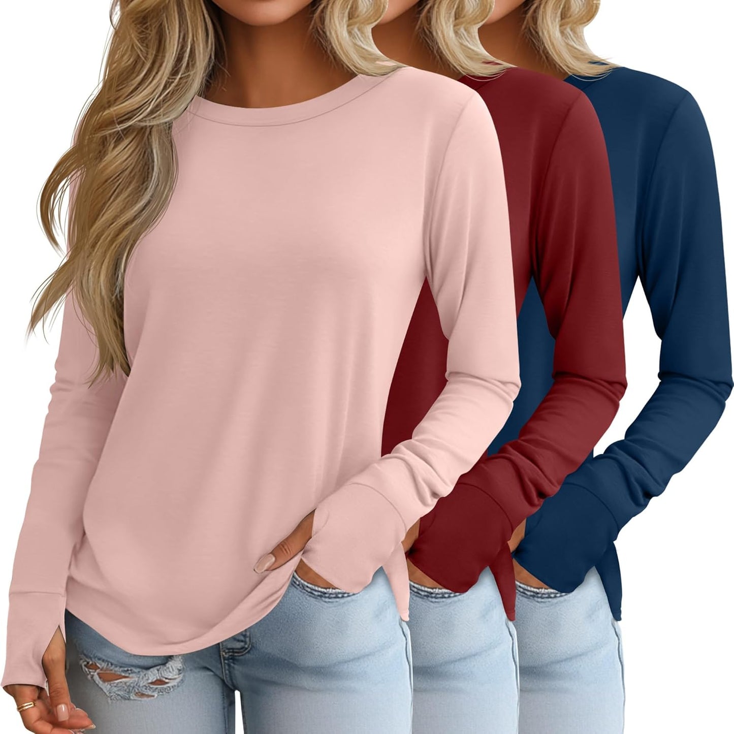 Huukeay Women's Long Sleeve Shirts with Thumb Holes for Comfort