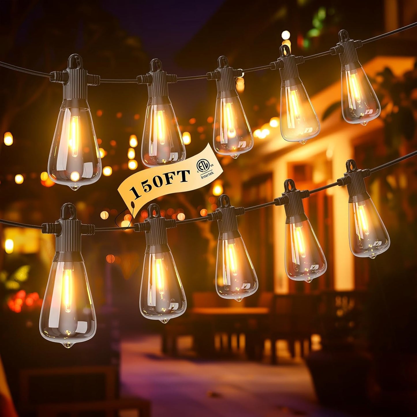 FOOMAN LED Outdoor String Lights - 150FT Waterproof Patio Lights