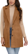 Plaid Vest for Women Sleeveless Wool Blazer Jacket - Long Fit